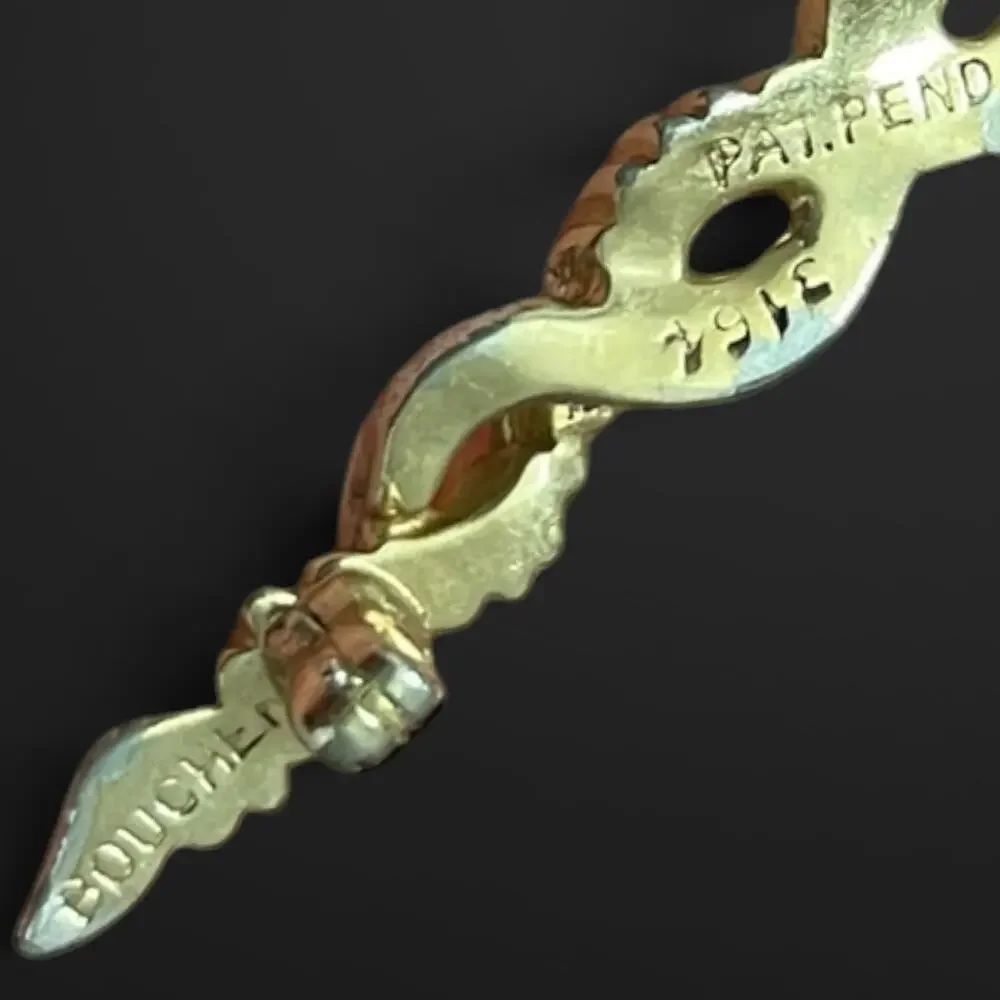 Vintage 1950 Marcel Boucher 3164 Gold Plated Rhinestone Rope Brooch 3.25